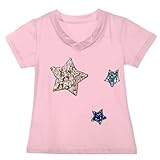 Domybest　子供服　Tシャツ 半袖　キッズ Tシャツ　トップス 女の子　ガールズ　星　Vネック 春　夏　秋　通園 日常着　ルームウエア カジュアル　 (6-7歳, ピンク)