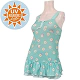 ガールズ|ジュニア|水着[LEMON SYROP]ワンピース水着|UV|スイムウエア|二段フリルスカート|マーガレット柄|女の子|女児|子供用 150cm サックス