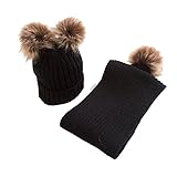 Goenn かわいい 帽子 &マフラー セット ベビー 赤ちゃん帽子 冬防寒 冬 しもやけ 対策 キッズ子供用 誕生日、お祝い、プレゼント　かわいい防寒帽子 公園 お出かけ お散歩 (ブラック)