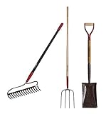 Kylin High-end Garden Tools Set - Include Forged Bow Rake / 4Tine Forged Fork / Forged Digging Shove