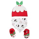 赤ちゃん・ベビー クリスマス キュート・リトル・プディング ベビーギフト 3点セット (ハット・ビブ・ソックス) (3-6ヶ月) (レッド/ホワイト)