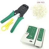 Pasowネットワークツールキットケーブルテスター+クリンプCrimper + 100 rj45 cat5 cat5eコネクタプラグ