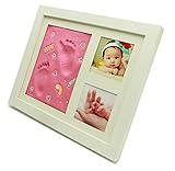 Luckerjun ベビー出産祝いのプレゼント 手形 足形 粘土 赤ちゃん写真フレーム 卓上 壁掛 木製記念品 ベビーフォトフレーム 写真立て メモリアル 安全 ピンク粘土