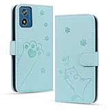 Motorola Moto g24 5G ケース 手帳型 【Mldjomid】MOTO G04 5G カバー モトローラ モト G24 カバー 手帳型 幸せな子猫 内蔵マグネット カード入れ 軽量 PUレザー 全面保護 スタンド機能 カード収納 moto g04 ケース エレガントなシンプルさ 人気 上質 かわいい猫の足模様 Moto G24/ G04 5G 手帳型 ケース -青