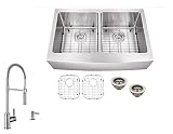 msap5050p7556、50 / 50 33 " x20 " x10 "ファームハウスエプロンフロント16ゲージダブルボウルステンレス鋼シンクグリッドセットand Strainersと蛇口