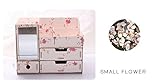 メイクボックス カラフルな創造的なDIYの化粧品の収納ボックスミラー付き木製の棚の引き出しのデスクトップ ( 色 : Small flower )