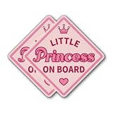 かわいいピンクのLittle Princess on Boardステッカー 2枚セット 車用 デカール 赤ちゃん・お子様の安全サイン 王冠＆ハートデザイン 耐水＆耐久素材 女の子向け ステッカー
