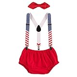 子供服 ベビー服 夏 3点セット 蝶ネクタイ ズボンつり 半ズボン 赤ちゃん 着ぐるみ 新生児 男の子 下着パンツ 3-24か月 サロペットパンツ (赤&ストライプ)