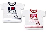夏物【I lovePaPa&Mama】アイラブパパ&ママアイラブロゴマリン風イカリプリント半そでTシャツ 80cm パパネイビー