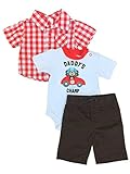 Little Wonders Infant Boysレッドチェック模様シャツホワイトクリーパーブラウンShorts カラー: レッド
