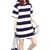 (マーシェル) Marshel マタニティ ロング Tシャツ ワンピース 半袖 ボーダー マリン 産前 産後 長く使える おしゃれ 妊婦服 ネイビー ホワイト L