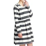 【ELEEJE】 マタニティ ワンピース 授乳口 付き 長袖 ゆったり 授乳服 オリジナルシュシュ セット (グレーボーダー, M)