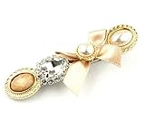 [ATK21] ビジュー×リボン×パール ヘアクリップ 簡単ヘアアレンジ フォーククリップ 　ヘアアクセサリー (アイボリー)