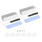 uxcell M.2 SSDヒートシンククーラー 合金アルミニウムヒートシンク 取り付けネジ付き ドライバーキット付き 1 mmサーマルパッド ラップトップ用 70*22*20 mm シルバートーン 2個