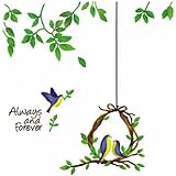 ウォールステッカー ツリー フラワー リース 鳥 英字 北欧 木 花 おしゃれ かわいい 葉 グリーン 緑 小鳥 風景 リビング 玄関 ドア 窓 ウォールシール シール vr0008 【ノーブランド品】