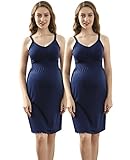 iLoveSIA (アイラブシア) マタニティブラキャミワンピース 前開き パット付き タンクワンピース インナーパジャマ ネイビー2枚セット L