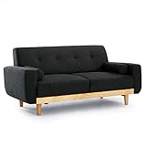 LOWYA （ロウヤ） ソファ 2.5人掛け 天然木脚 パイン材 木製フレーム クッション付 くるみボタン ファブリック ナチュラルカラー脚 チャコールグレー おしゃれ 新生活