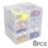 [8箱入り] Hapilife シューズボックス 引き出し式 透明 クリア シューズケース 組立て式 靴収納 靴箱