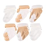 Kiddaroos 新生児通用の赤ちゃんソックス、6足セット、超幅広いゴムベビーの綿入れのソックス、0-3月ベビーソックス、ベビーソックス、浅い杏色 -白色
