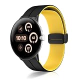 [ReHowy] Google Pixel Watch 4/3 45mm 対応 交換バンド シリコン製 ピクセルウォッチ4 バンド 45mm 弾力性 磁気 バックル付き サイズ調節可能 替えベルト コンパチブル Google Pixel Watch 4 45MM 交換ベルト ブラック/イエロー