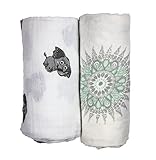 Babio Muslin & Bamboo Cotton Baby Swaddle Blanket Set - 47 inch x 47 inch - Blue/White/Grey by Babio