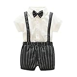 Domybest ベビー服　スーツ ブラウス＋サスペンダーショーツ＋リボンタイ　3点セット　ボーダー　子供　フォーマル セレモニー　男の子 紳士服 半袖 結婚式 撮影 記念日 誕生日　２色 (90, 