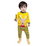 Ochine　男女兼用　子供服　寝間着　ベビー服　二点セット　エルク柄トップス＋ストライプパンツ　コットン製　長袖パジャマ　クリスマスプレゼント　1-6歳設定