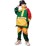 [kzzkoo] ウィンドブレーカー ジャージ 上下 ヒップホップ ダンス衣装 セットアップ キッズダンス衣装 ジャケット パンツ 韓国 K-POP 緑 黄色 (上下セット,110)