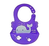 Simple Plan　ベビー　子供　お食事用　かわいい　動物柄　シリコンビブ　ソフトスタイ　油が落ちる　防水　洗える　エプロン (パープルクジラ)