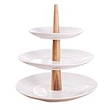 WENZHE フルーツ ラックボウルバスケボールデザートテーブル セラミックス 白 竹、 3層、 30 * 29cm