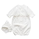 冬物素材　お帽子付き 新生児ベビードレス2点セット 11504 ホワイト