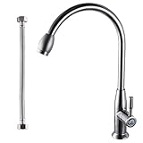 KES K809 水用水栓 シングル レバー キッチン パントリー バー用水栓 全長約60cm給水ホース付き 光沢クロームめっき 並行輸入品