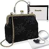 [Reussite] パーティーバック 結婚式 2way がま口 レディース ハンドバッグ ショルダーバッグ 披露宴 お呼ばれ/Brise blanc (ブラック)