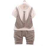 Honey baby ベビー服 スーツ チェック柄 ネクタイ付きTシャツ 上下2点セット 半袖　ベビー服 フォーマル 洋服　紳士風 男の子 結婚式 お正月　誕生日 お宮参り 七五三 記念日 出産祝い