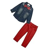Lovoski 子供　男の子　フォーマル　Tシャツ　トップス　パンツ　2点セット　デニム　ボウタイ付き　全6サイズ - 6