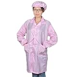 uxcell 静電防止服　コート　ガウン　帯電防止　長袖　抗静　レディス　ピンク　Mサイズ