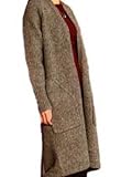 (ラントン）RAN TON 上品 オシャレ デザイン 大きめ ポケット セミロング丈 ニット コート レディース S ~ XL （ キャメル 、 グレー ） (灰, S)