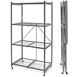 オリガミ 4段 折りたたみ棚 収納棚 ラック ユニット キャスター付き グレー