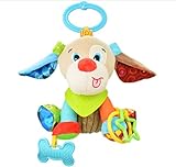 Happyハッピー耳　ベビーカー用おもちゃ　ハンギングトイ　音鳴り　歯固め　フック付き　可愛い動物ぬいぐるみ　知育玩具　視覚　聴覚に刺激　出産お祝い　プレゼント (イヌ)