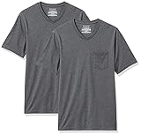 [Amazon Essentials] Vネック スリムフィット 半袖 ポケット付き Tシャツ 2枚組 メンズ ヘザーチャコール M