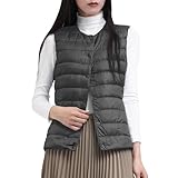[ＰＡＦＨＬ] ダウンベスト レディース Vネック 丸首 ２WAY襟デザイン 暖かい 防寒 インナーダウンベスト ウルトラライト 薄手 防風 超軽量 カジュアル 無地 春秋冬 収納袋付き（ブラック、L）