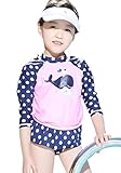 Ziweibaポルカドット丸玉柄 長袖シャツと下着2点セット水着 女の子 子供 キッズ スイムウェア ベビースイミング 分体式水着 (L)