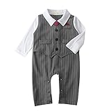 Zhhlaixing 高品質の Newborn Red Tie Stripe Gentleman Romper Baby Boy Formal Long sleeves Jumpsuit