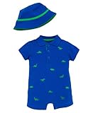 Little Me Baby Boys Royal Dino One Piece ShortallロンパースとバケットSun Hat Set