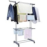 Voilamart 物干し 物干しスタンド 物干し台　室内物干しラック　折りたたみ式 伸縮型 省スペース　タオル干し　洗濯物干し 多機能物干し　大容量　キャスター付き 日本語説明書付き