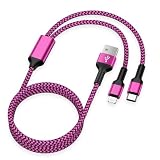 充電ケーブル 2イン1 Lightning/USB-C ケーブル 1.2M 急速充電 2.4A&3A Haoano USB-A ライトニングケーブル 2in1 充電コード マルチ 多機能 高耐久 iPhone 17 Pro Max/16/15/14/13/12/SE/iPad Air/iPad Mini/Galaxy S23/S22 ピンク