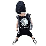 Domybestベビー服　ロンパース カバーオール　ボディスーツ 男の子　クールな欧米風　英字プリント　 ノースリーブ　夏　 ジャンプスーツ ベビーロンパース ０－２４ヶ月設定　カジュアル　普段着 (