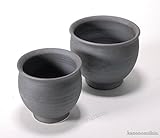 黒土茶碗型植木鉢２ッ組　※風の水琴工房（信楽焼・陶器・植木鉢・プランター・陶照明・屋内用・Y）