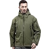 FREE SOLDIER Men Outdoor Tactical Softshell Jacket Water Resistant Army Military Hooded jacket (Army
