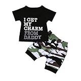 かわいい幼児キッズベビーボーイショートスリーブレタープリントTシャツトップス+カモフラージュショートパンツ服2ピース服セット (100, ブラック)